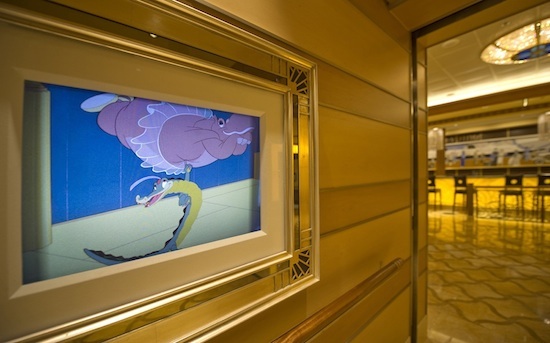 In the atrium lobby and throughout the Disney Dream, Enchanted Art offers an immersive experience for guests passing by In the atrium lobby and throughout the Disney Dream, Enchanted Art offers an immersive experience for guests passing by
