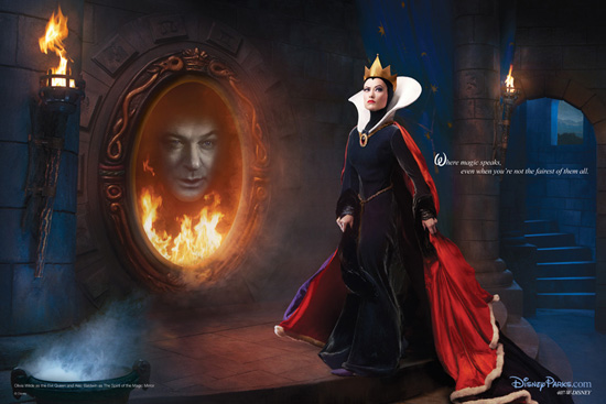 Olivia Wilde as the Evil Queen and Alec Baldwin as the Spirit of the Magic Mirror from 'Snow White and the Seven Dwarfs'