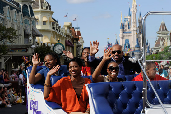 (L-R) (L-R) Mikki Taylor, Essence Magazine's Editor-at-Large, high school student Princeton Parker of Los Angeles, Calif. and actor/comedian Steve Harvey serve as the grand marshals in the Magic Kingdom parade