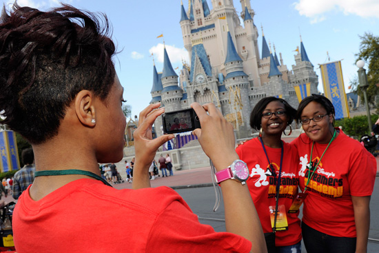 High school student Dashana Collins of Irving, N.J. takes a photo March 3, 2011 of students Alexis Sheppard of Orlando, Fla. and Nautica Mitchell of Alpharetta, Ga. with her Sony Bloggie Camera at the Magic Kingdom High school student Dashana Collins of Irving, N.J. takes a photo March 3, 2011 of students Alexis Sheppard of Orlando, Fla. and Nautica Mitchell of Alpharetta, Ga. with her Sony Bloggie Camera at the Magic Kingdom