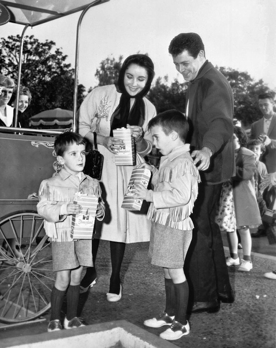 Elizabeth Taylor at Disneyland Park in 1962 with Eddie Fisher and her sons Michael and Christopher Elizabeth Taylor at Disneyland Park in 1962 with Eddie Fisher and her sons Michael and Christopher