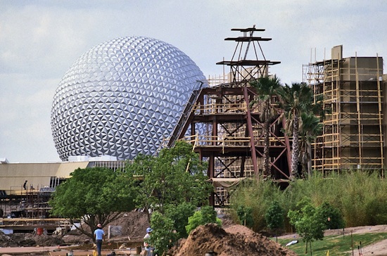 Construction on the Mexico Pavilion at Epcot, April 1982