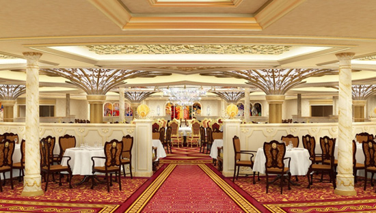 Royal Court on the Disney Fantasy is  full of ornate details, and is adorned with dazzling décor inspired by Disney princesses.