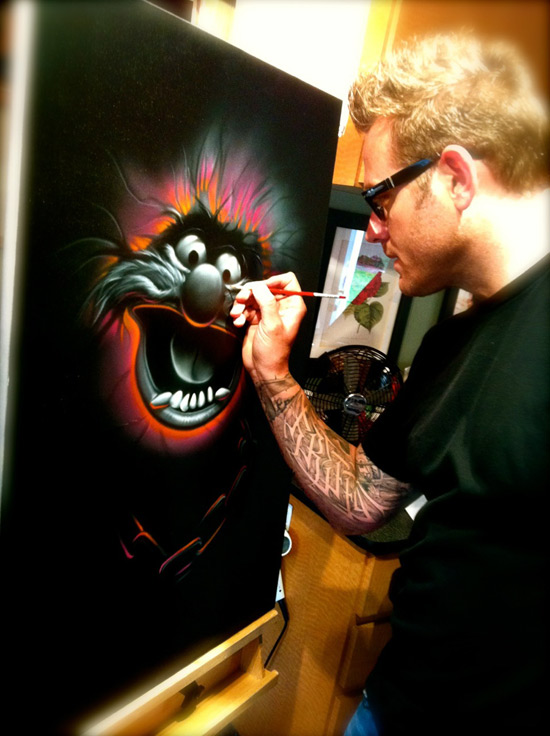 Noah Working on Muppets Mayhem Artwork