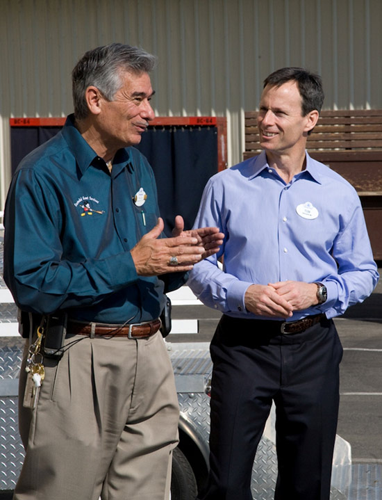 Retired Disneyland Resort Cast Member Ray Sidejas with Walt Disney Parks and Resorts Chairman Tom Staggs Retired Disneyland Resort Cast Member Ray Sidejas with Walt Disney Parks and Resorts Chairman Tom Staggs
