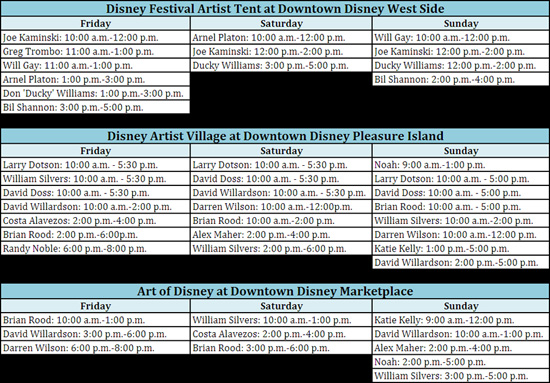 Schedule for Festival of Our Disney Masters at Downtown Disney Schedule for Festival of Our Disney Masters at Downtown Disney