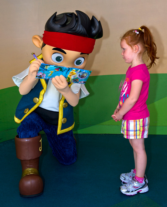 Morgan Calhoun from Round Lake Beach, Ill., Awaits an Autograph from Jake of 'Jake and the Never Land Pirates' at Disney's Hollywood Studios Morgan Calhoun from Round Lake Beach, Ill., Awaits an Autograph from Jake of 'Jake and the Never Land Pirates' at Disney's Hollywood Studios