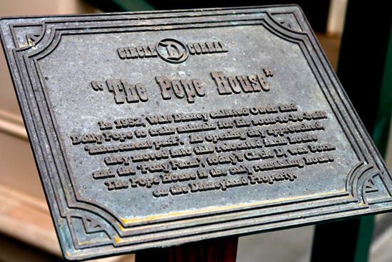 Plaque at the Pope House at Disneyland Resort Plaque at the Pope House at Disneyland Resort