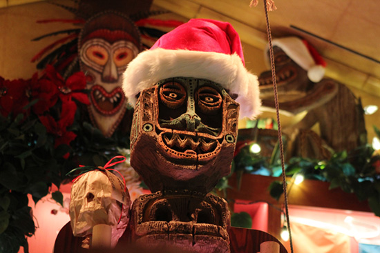 Tiki Figure Decorated for the Holidays at Trader Sam's – Enchanted Tiki Bar at the Disneyland Hotel