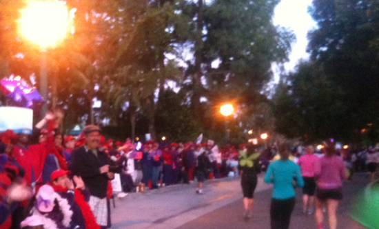 Women of the Red Hat Society Cheering on Participants in the Tinker Bell Half Marathon at the Disneyland Resort