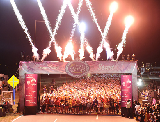 (FEB. 26, 2012):  Fireworks light up the early morning sky Feb. 26, 2012, to mark the start of fourth annual Disney's Princess Half Marathon in Lake Buena Vista, Fla. Sunday's 13.1-mile event took athletes through Walt Disney World Resort, including routes in the Magic Kingdom and Epcot theme parks. A record 27,000 athletes took part in a variety of Princess Half Marathon Weekend events, including a 5K race and a Health and Fitness Expo at ESPN Wide World of Sports Complex. Disney's Princess Half Marathon is part of the 'runDisney' series of endurance events that take place throughout the year at both Disneyland Resort in California and Walt Disney World Resort in Florida. (Preston Mack, photographer)