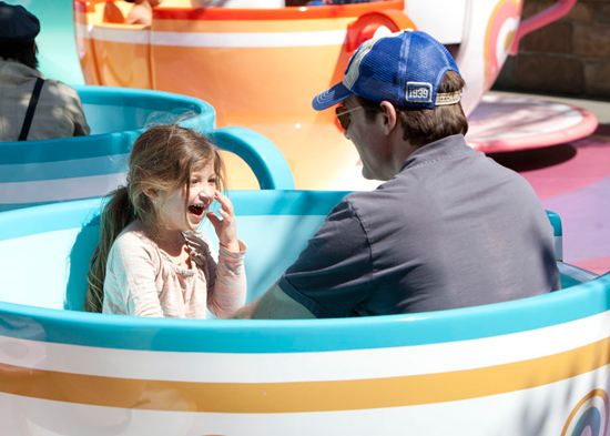Jason Bateman and Daughter Francesca Ride the Mad Tea Party at Disneyland Park