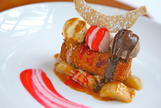 Fried Banana Split Monte Cristo Sundae at Carthay Circle Restaurant in Disney California Adventure Park