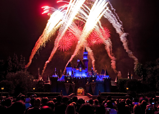 Celebrating Independence Day with Fireworks above Sleeping Beauty Castle at Disneyland Park