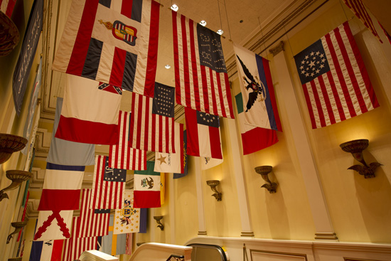 Flags Are Showcased at the American Adventure Pavilion at Epcot “Flags