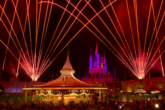 Fireworks over Cinderella Castle, Mickey's PhilharMagic and the Prince Charming Regal Carrousel at Magic Kingdom Park Fireworks over Cinderella Castle, Mickey's PhilharMagic and the Prince Charming Regal Carrousel at Magic Kingdom Park