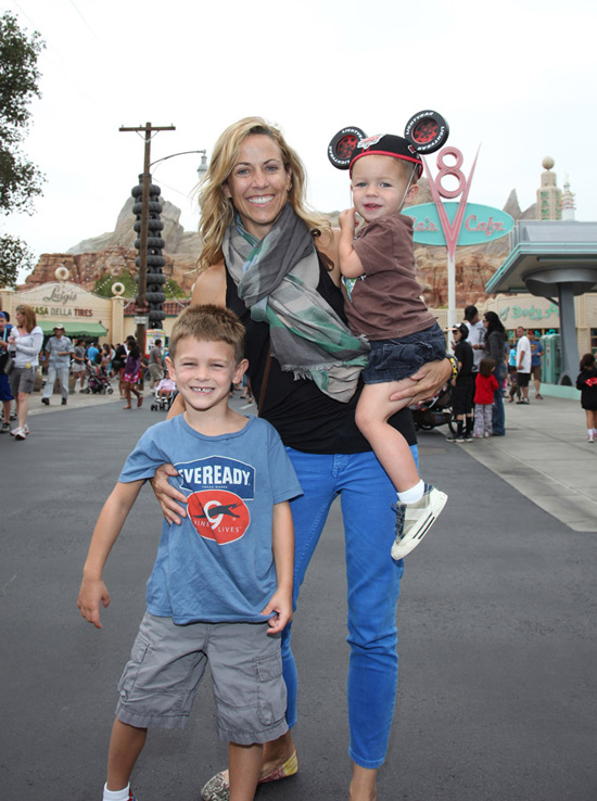 Sheryl Crow and Her Sons in Cars Land at Disney California Adventure Park