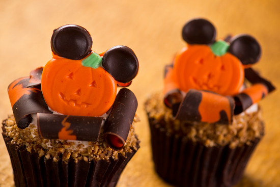 Pumpkin Cupcakes with Maple Icing Topped with Sugared Pecans and Mickey Ears, Available at Disney's Hollywood Studios Pumpkin Cupcakes with Maple Icing Topped with Sugared Pecans and Mickey Ears, Available at Disney's Hollywood Studios