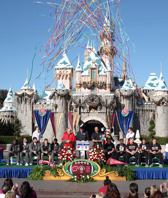 Wisconsin Badgers and Stanford Cardinal at the Rose Bowl game ceremony at Disneyland park Wisconsin Badgers and Stanford Cardinal at the Rose Bowl game ceremony at Disneyland park