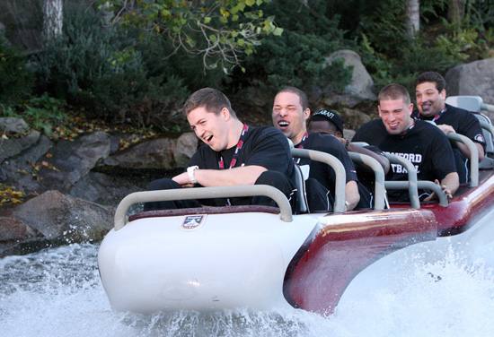 Players from the Stanford Cardinal ride the Matterhorn Bobsleds at Disneyland park Players from the Stanford Cardinal ride the Matterhorn Bobsleds at Disneyland park