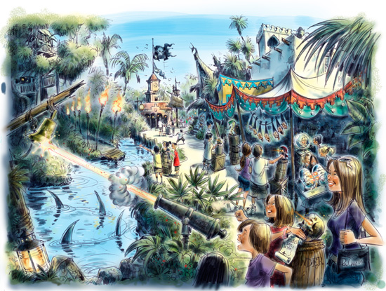 Artist Rendering of A Pirate's Adventure: Treasures of the Seven Seas by Walt Disney Imagineering