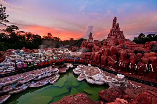 Disney Parks After Dark: Riding Big Thunder Mountain Railroad at Dusk Disney Parks After Dark: Riding Big Thunder Mountain Railroad at Dusk
