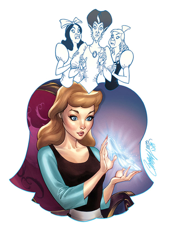 Her Slipper Featuring Cinderella Lady Tremaine And Her Stepsisters By Artist J Scott Campbell