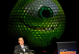 The Huge Sphere of Spaceship Earth was Transformed from Disney Parks Icon to Disney●Pixar 'Eye-con' for the Announcement