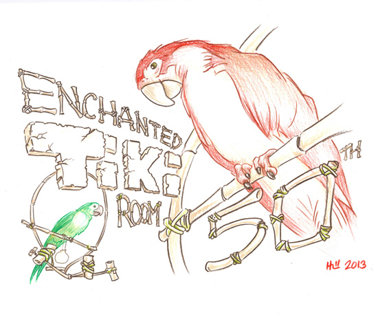 Walt Disney's Enchanted Tiki Room Sketch by Kevin Hill, Part of the Park Icon Artist Sketch Collection at The Disney Gallery