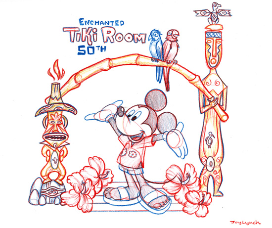 Walt Disney's Enchanted Tiki Room Sketch by Joy Lynch, Part of the Park Icon Artist Sketch Collection at The Disney Gallery