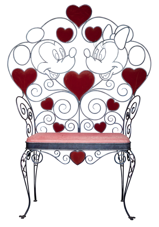 This Oversized Metal Chair, Once Used as a Photo Opportunity at the Walt Disney World Resort, Features Mickey Mouse and Minnie Mouse This Oversized Metal Chair, Once Used as a Photo Opportunity at the Walt Disney World Resort, Features Mickey Mouse and Minnie Mouse