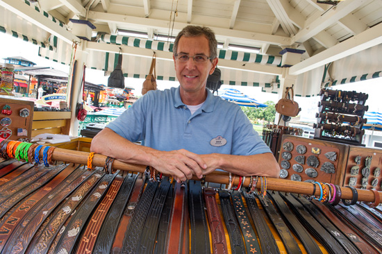 Dave Biebel and His Leather Belts, Available at Downtown Disney Marketplace at the Walt Disney World Resort Dave Biebel and His Leather Belts, Available at Downtown Disney Marketplace at the Walt Disney World Resort